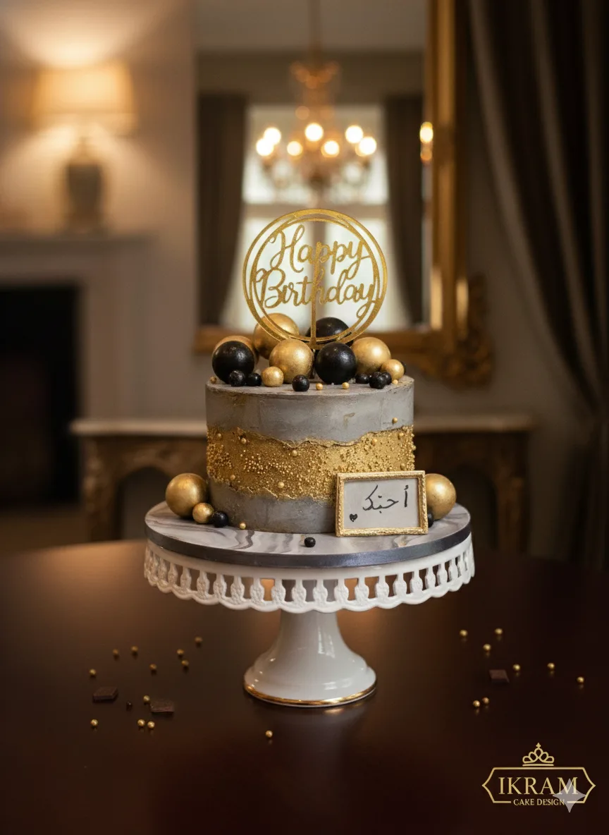 Gâteau anniversaire gris or élégant Bruxelles