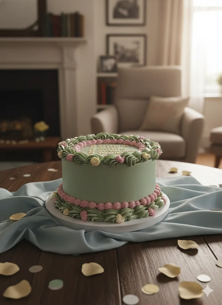 Gâteau anniversaire vert pastel crème